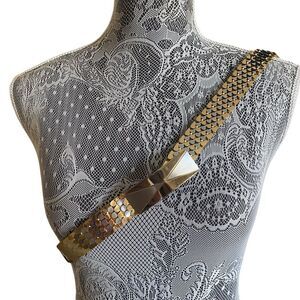 Vintage 80s Gold & Silver Scales Stretch Belt